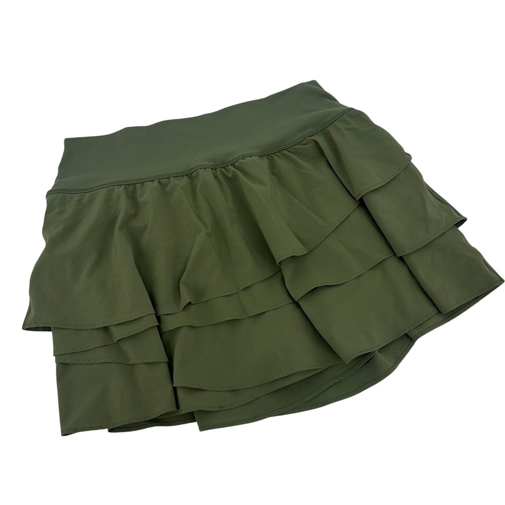 OFFLINE by Aerie Real Me Ruffle Skort Olive Green Tiered Athletic Skirt Large